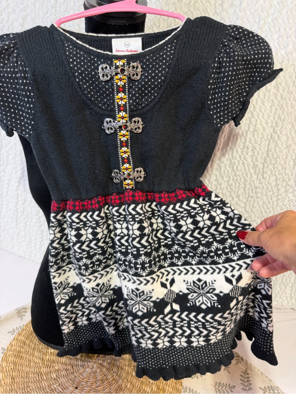 Hanna Andersson Black, White & Red Fair Isle Knit Dress